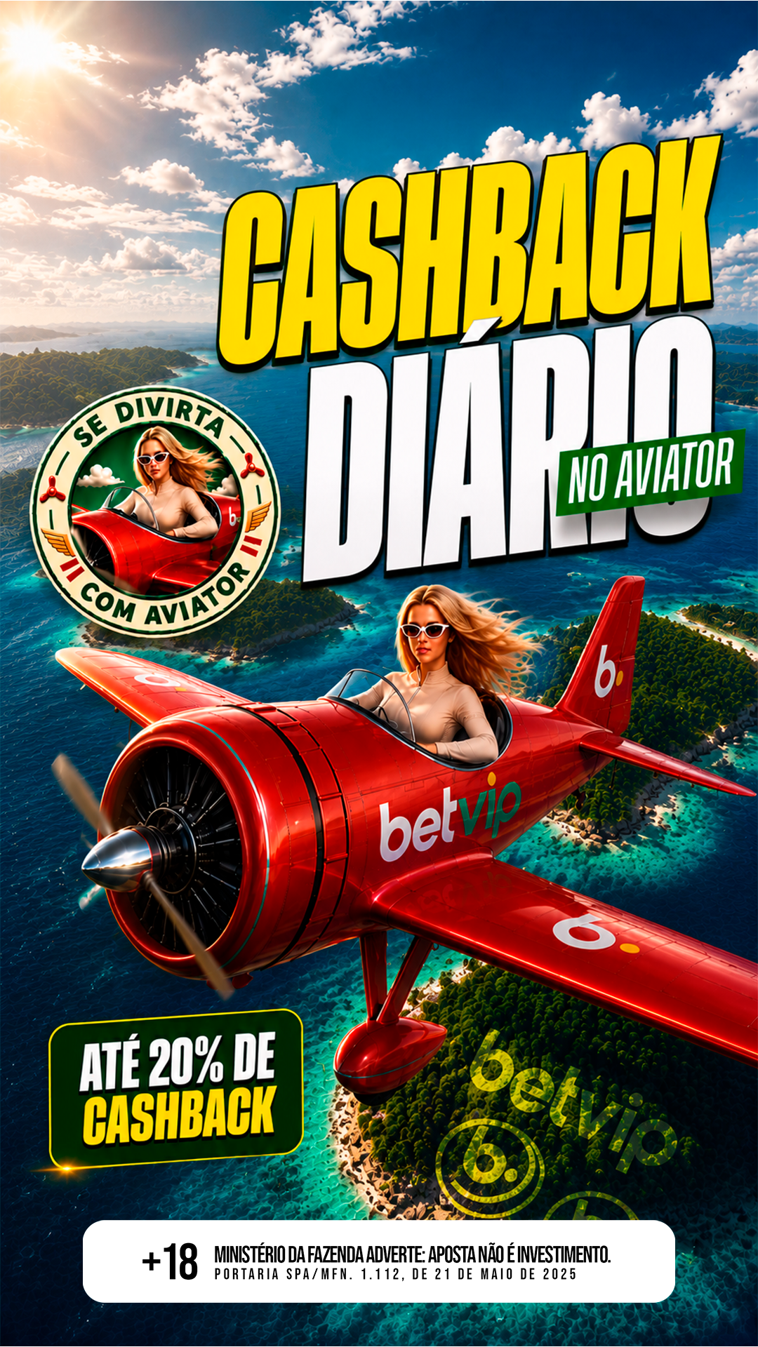 Cashback Diário no Aviator - Até 20% de Cashback BETVIP